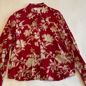 Jones New York Red and Cream Floral Button Down Shirt